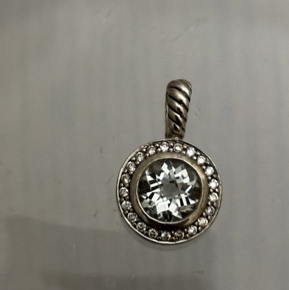 David Yurman Sterling Silver Prasiolite Diamond Halo Cerise Pendant/Enhancer